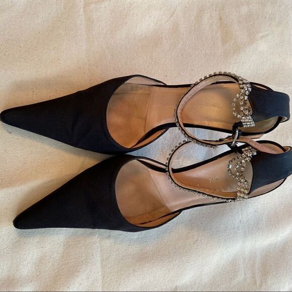 Albert Nippon black high heels vintage rhinestone strap - Picture 9 of 12